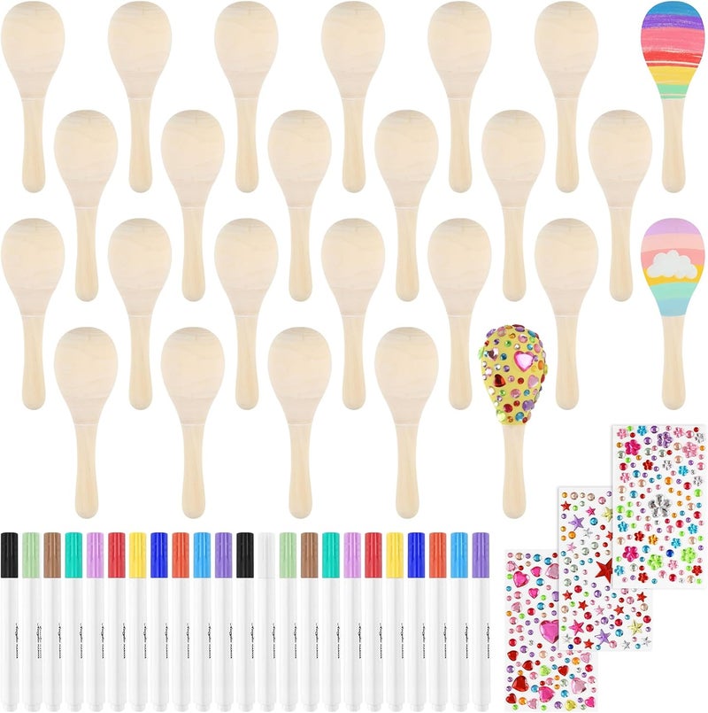 PLULON Mini Wooden Maracas for Kids Unfinished Wood Maracas Bulk with 15 Pcs Colorful Painting Tools for Fiesta Party Decorations Mexican Party Favors Cinco De Mayo Party Supplies (40) - Image 1